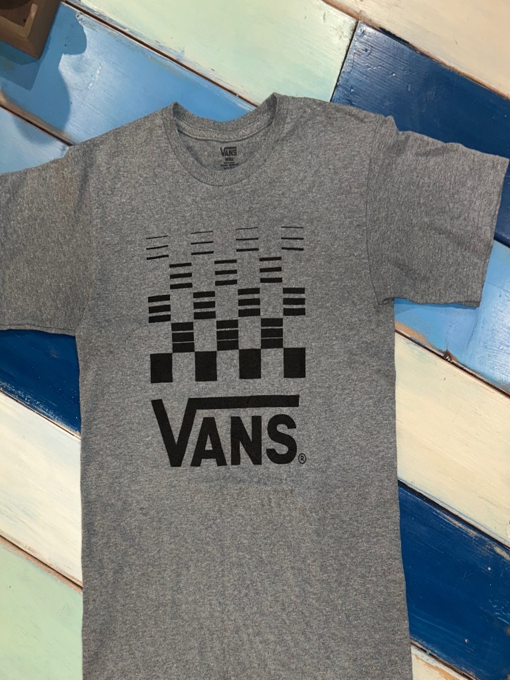Vans Gray Checkerboard Logo T-Shirt Men’s Small Skate Streetwear Tee
